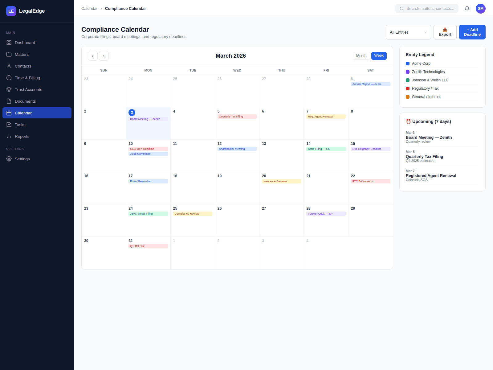 Compliance Calendar & Tracking